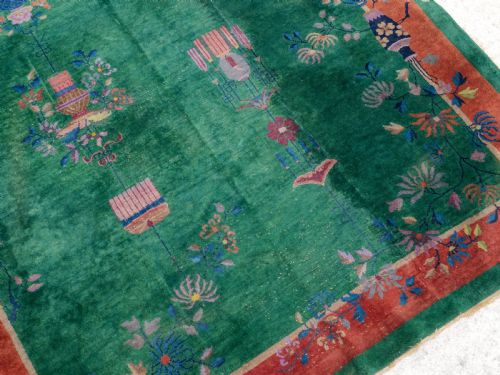 CHINESE ART DECO GREEN CARPET C1920 8'9X6'2 2675X188CM RUG - ADDITIONAL PHOTO 6