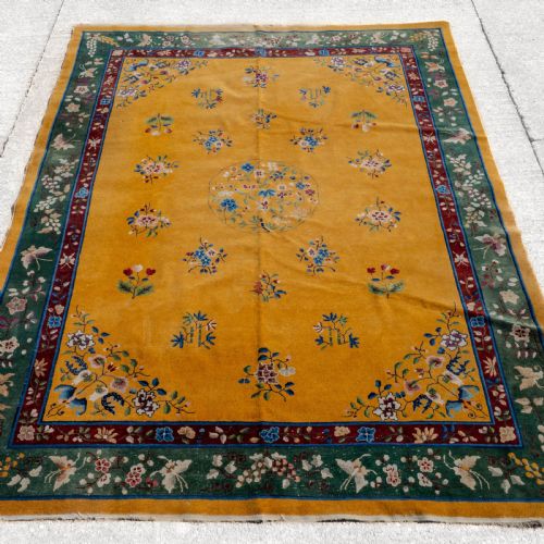 antique chinese art deco yellow carpet c1920 12' x 8'10 364x270cm rug - CATEGORY: ANTIQUE RUGS - DATED 1920