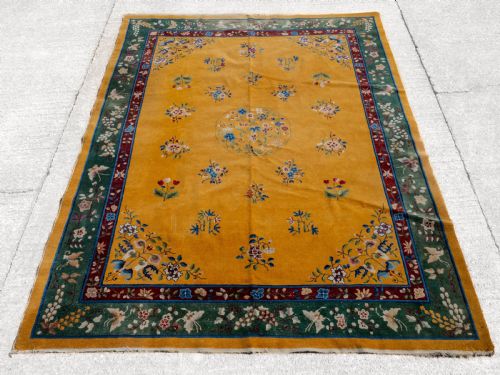 ANTIQUE CHINESE ART DECO YELLOW CARPET C1920 12' X 8'10 364X270CM RUG - ADDITIONAL PHOTO 1