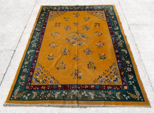 ANTIQUE CHINESE ART DECO YELLOW CARPET C1920 12' X 8'10 364X270CM RUG - ADDITIONAL PHOTO 3