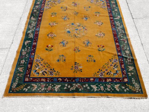 ANTIQUE CHINESE ART DECO YELLOW CARPET C1920 12' X 8'10 364X270CM RUG - ADDITIONAL PHOTO 4