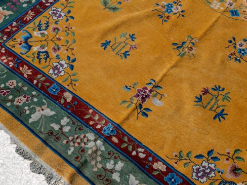 ANTIQUE CHINESE ART DECO YELLOW CARPET C1920 12' X 8'10 364X270CM RUG - ADDITIONAL PHOTO 7