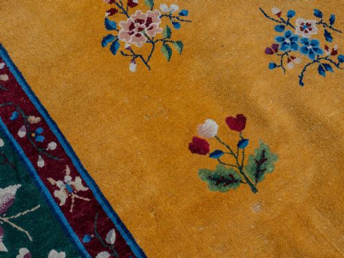 ANTIQUE CHINESE ART DECO YELLOW CARPET C1920 12' X 8'10 364X270CM RUG - ADDITIONAL PHOTO 11
