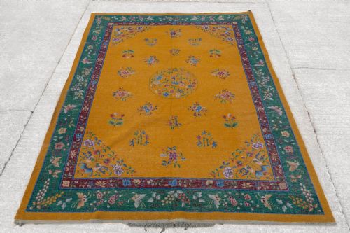 ANTIQUE CHINESE ART DECO YELLOW CARPET C1920 12' X 8'10 364X270CM RUG - ADDITIONAL PHOTO 13