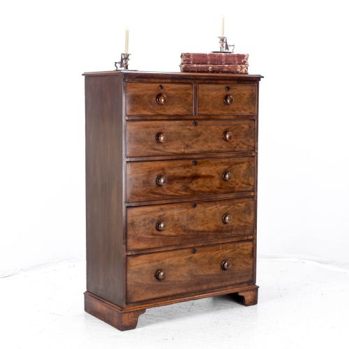 VICTORIAN MAHOGANY TALL STRAIGHT FRONT CHEST OF DRAWERS C1860 TALLBOY - ADDITIONAL PHOTO 1
