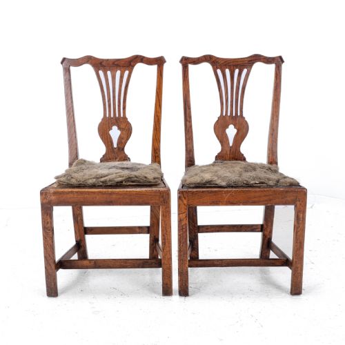 PAIR OF GEORGIAN C18TH CHIPPENDALE COUNTRY ELM UPHOLSTERED DINING SIDE CHAIRS - ADDITIONAL PHOTO 1
