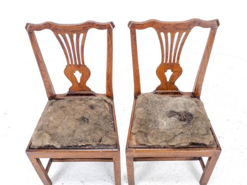 PAIR OF GEORGIAN C18TH CHIPPENDALE COUNTRY ELM UPHOLSTERED DINING SIDE CHAIRS - ADDITIONAL PHOTO 9
