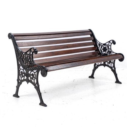 VICTORIAN C19TH CAST IRON TEAK SLATTED GARDEN PARK BENCH 5FT - ADDITIONAL PHOTO 1