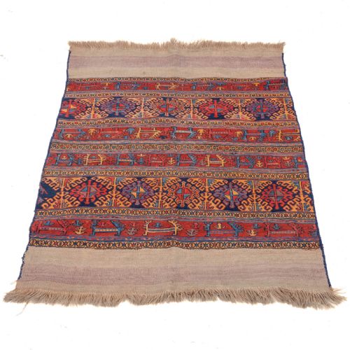 northwest persian soumak flat weave panelrug 4'3x3'3 135x105cm sumak soumakh kilim - CATEGORY: ANTIQUE RUGS - DATED 1930