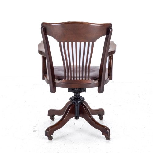 1920'S ADJUSTABLE SWIVEL MAHOGANY LEATHER DESK ARMCHAIR CHAIR - ADDITIONAL PHOTO 4
