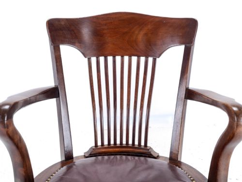 1920'S ADJUSTABLE SWIVEL MAHOGANY LEATHER DESK ARMCHAIR CHAIR - ADDITIONAL PHOTO 7