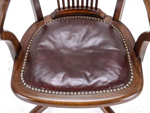 1920'S ADJUSTABLE SWIVEL MAHOGANY LEATHER DESK ARMCHAIR CHAIR - ADDITIONAL PHOTO 8