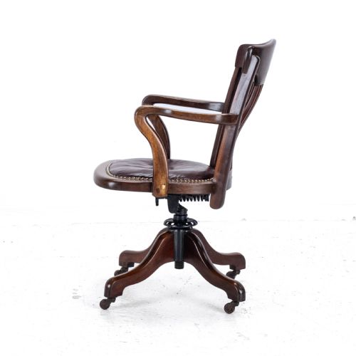 1920'S ADJUSTABLE SWIVEL MAHOGANY LEATHER DESK ARMCHAIR CHAIR - ADDITIONAL PHOTO 16