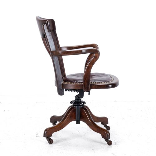 1920'S ADJUSTABLE SWIVEL MAHOGANY LEATHER DESK ARMCHAIR CHAIR - ADDITIONAL PHOTO 18