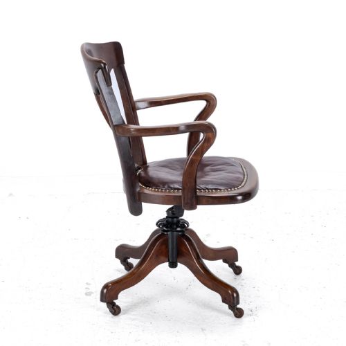 1920'S ADJUSTABLE SWIVEL MAHOGANY LEATHER DESK ARMCHAIR CHAIR - ADDITIONAL PHOTO 19