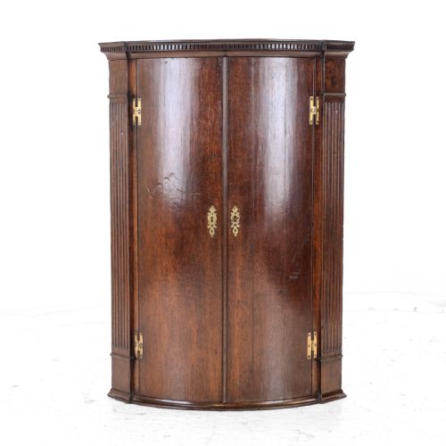 C18TH GEORGIAN OAK BOW FRONT CORNER CABINET WALL MOUNTED GEORGE III - ADDITIONAL PHOTO 1