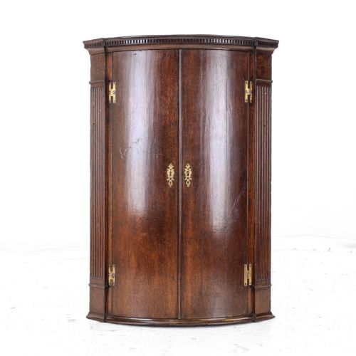 C18TH GEORGIAN OAK BOW FRONT CORNER CABINET WALL MOUNTED GEORGE III - ADDITIONAL PHOTO 3