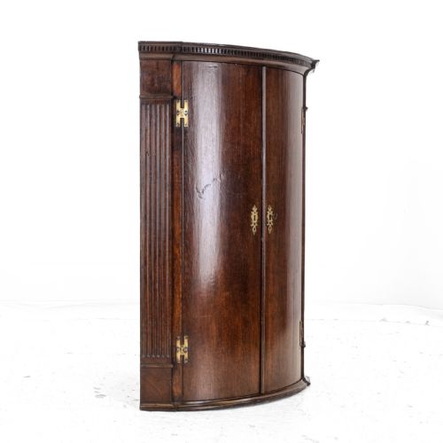 C18TH GEORGIAN OAK BOW FRONT CORNER CABINET WALL MOUNTED GEORGE III - ADDITIONAL PHOTO 4