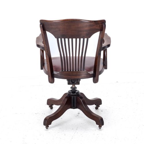 C1920S MAHOGANY LEATHER UPHOLSTERED SWIVEL ADJUSTABLE DESK ARMCHAIR - ADDITIONAL PHOTO 9