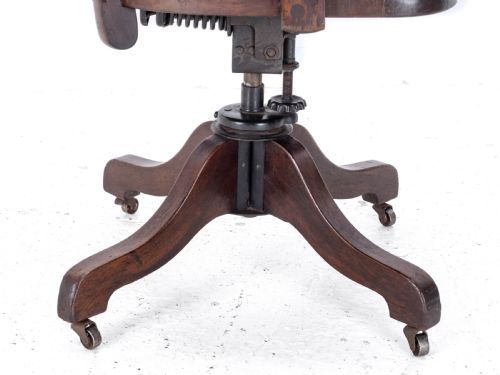 C1920S MAHOGANY LEATHER UPHOLSTERED SWIVEL ADJUSTABLE DESK ARMCHAIR - ADDITIONAL PHOTO 17