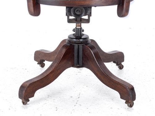 C1920S MAHOGANY LEATHER UPHOLSTERED SWIVEL ADJUSTABLE DESK ARMCHAIR - ADDITIONAL PHOTO 18