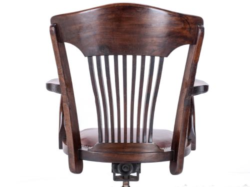C1920S MAHOGANY LEATHER UPHOLSTERED SWIVEL ADJUSTABLE DESK ARMCHAIR - ADDITIONAL PHOTO 19
