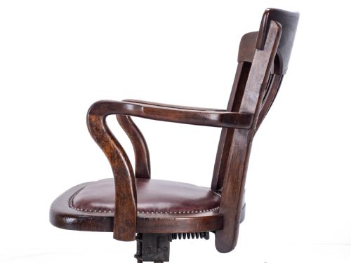 C1920S MAHOGANY LEATHER UPHOLSTERED SWIVEL ADJUSTABLE DESK ARMCHAIR - ADDITIONAL PHOTO 20