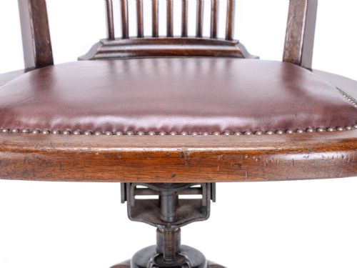 C1920S MAHOGANY LEATHER UPHOLSTERED SWIVEL ADJUSTABLE DESK ARMCHAIR - ADDITIONAL PHOTO 23