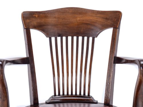 C1920S MAHOGANY LEATHER UPHOLSTERED SWIVEL ADJUSTABLE DESK ARMCHAIR - ADDITIONAL PHOTO 24