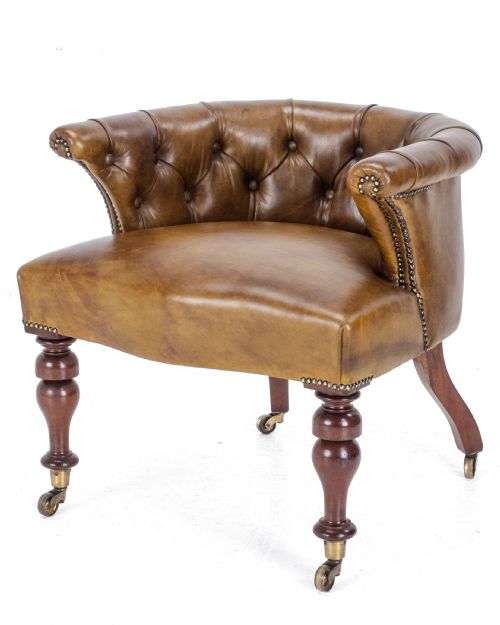 captains leather mahogany desk tub chair armchair c1890 victorian - CATEGORY: ANTIQUE CHAIRS - DATED 19TH CENTURY