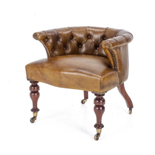 CAPTAINS LEATHER MAHOGANY DESK TUB CHAIR ARMCHAIR C1890 VICTORIAN - ADDITIONAL PHOTO 2