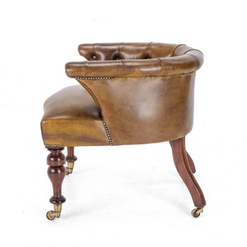 CAPTAINS LEATHER MAHOGANY DESK TUB CHAIR ARMCHAIR C1890 VICTORIAN - ADDITIONAL PHOTO 6