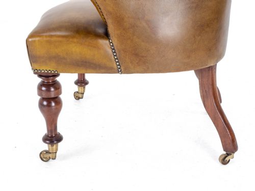 CAPTAINS LEATHER MAHOGANY DESK TUB CHAIR ARMCHAIR C1890 VICTORIAN - ADDITIONAL PHOTO 7