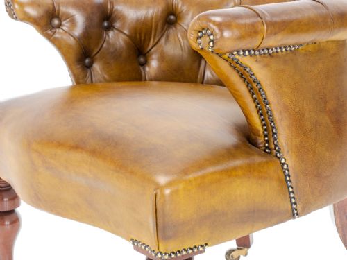 CAPTAINS LEATHER MAHOGANY DESK TUB CHAIR ARMCHAIR C1890 VICTORIAN - ADDITIONAL PHOTO 9