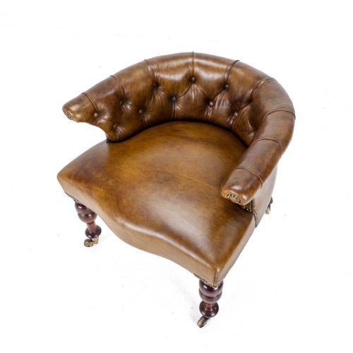 CAPTAINS LEATHER MAHOGANY DESK TUB CHAIR ARMCHAIR C1890 VICTORIAN - ADDITIONAL PHOTO 11