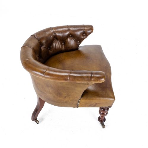 CAPTAINS LEATHER MAHOGANY DESK TUB CHAIR ARMCHAIR C1890 VICTORIAN - ADDITIONAL PHOTO 12