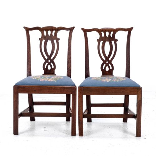 LATE C18TH PAIR OF FRUITWOOD CHIPPENDALE COUNTRY TAPESTRY DINING CHAIRS GEORGIAN - ADDITIONAL PHOTO 1