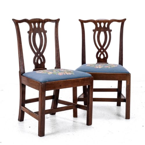 LATE C18TH PAIR OF FRUITWOOD CHIPPENDALE COUNTRY TAPESTRY DINING CHAIRS GEORGIAN - ADDITIONAL PHOTO 2
