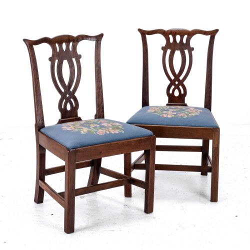 LATE C18TH PAIR OF FRUITWOOD CHIPPENDALE COUNTRY TAPESTRY DINING CHAIRS GEORGIAN - ADDITIONAL PHOTO 3