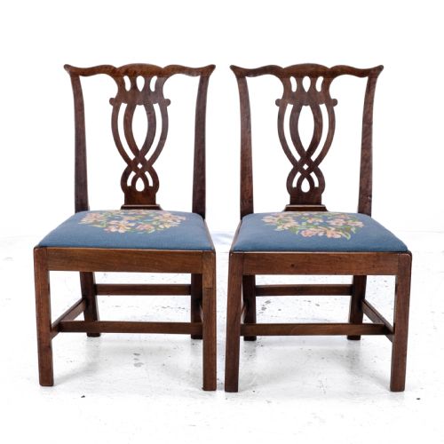 LATE C18TH PAIR OF FRUITWOOD CHIPPENDALE COUNTRY TAPESTRY DINING CHAIRS GEORGIAN - ADDITIONAL PHOTO 4