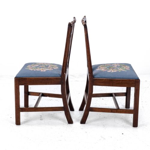 LATE C18TH PAIR OF FRUITWOOD CHIPPENDALE COUNTRY TAPESTRY DINING CHAIRS GEORGIAN - ADDITIONAL PHOTO 7
