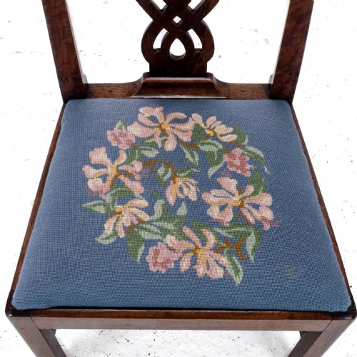 LATE C18TH PAIR OF FRUITWOOD CHIPPENDALE COUNTRY TAPESTRY DINING CHAIRS GEORGIAN - ADDITIONAL PHOTO 8