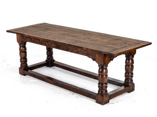 C17TH CAROLEANJACOBEAN STYLE 7'5 OAK PLANK TOP REFECTORY DINING TABLE C19TH - ADDITIONAL PHOTO 2