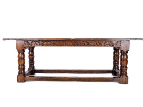 C17TH CAROLEANJACOBEAN STYLE 7'5 OAK PLANK TOP REFECTORY DINING TABLE C19TH - ADDITIONAL PHOTO 12