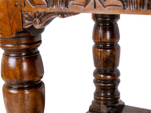 C17TH CAROLEANJACOBEAN STYLE 7'5 OAK PLANK TOP REFECTORY DINING TABLE C19TH - ADDITIONAL PHOTO 16