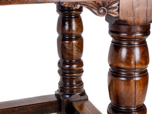 C17TH CAROLEANJACOBEAN STYLE 7'5 OAK PLANK TOP REFECTORY DINING TABLE C19TH - ADDITIONAL PHOTO 17