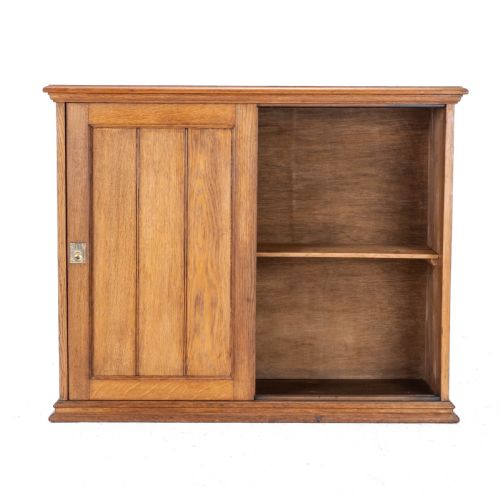 SOLID OAK SLIDING PANEL DOOR CABINET C1930 ANTIQUE - ADDITIONAL PHOTO 2