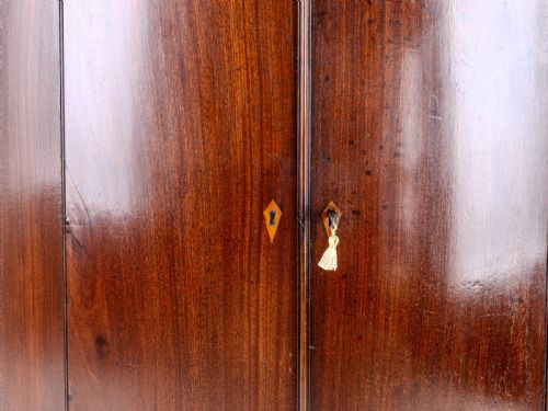 C18TH GEORGIAN MAHOGANY INLAID BOW FRONT CORNER CABINET WALL MOUNTED GEORGE III - ADDITIONAL PHOTO 8