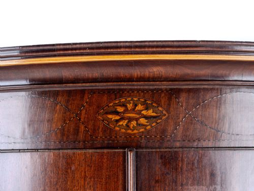 C18TH GEORGIAN MAHOGANY INLAID BOW FRONT CORNER CABINET WALL MOUNTED GEORGE III - ADDITIONAL PHOTO 13