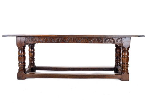 C17TH CAROLEANJACOBEAN STYLE 7'5 OAK PLANK TOP REFECTORY DINING TABLE C19TH - ADDITIONAL PHOTO 4